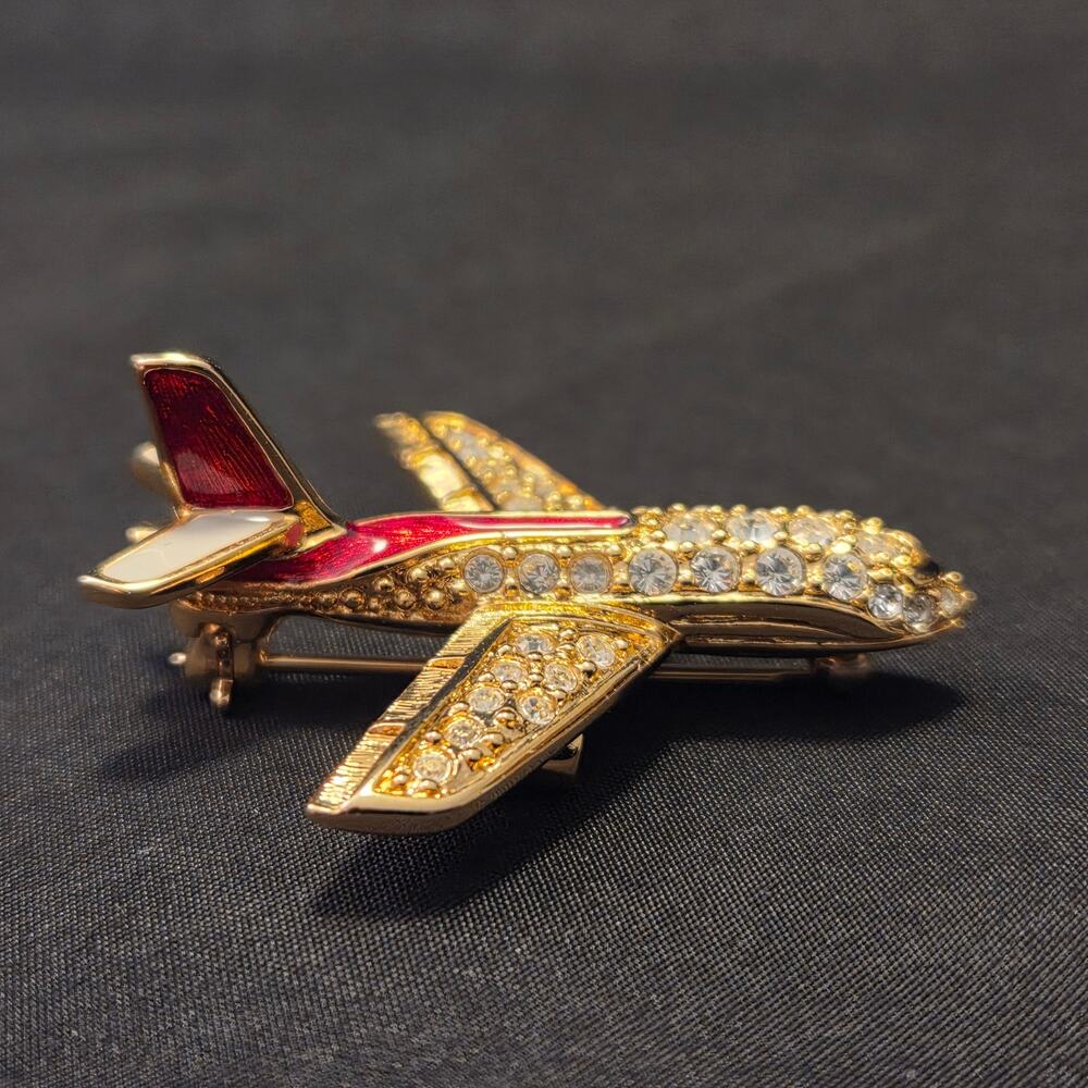 NIB Swarovski Crystal "Bridging The Pacific" Signed Airplane Pin Commemorative